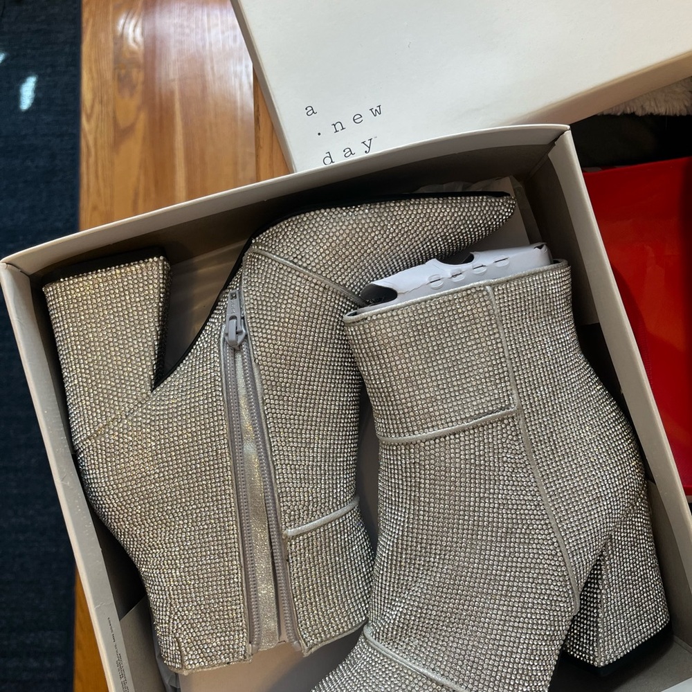 A New Day Glittering Silver Ankle Boots
